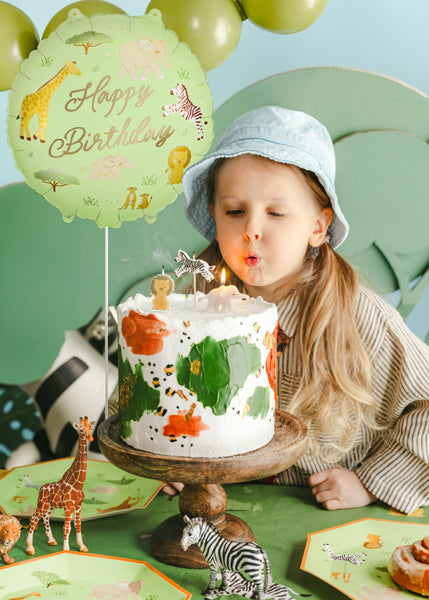 Round foil balloon Safari Jungle, Happy Birthday - fillable with air or helium, 35cm