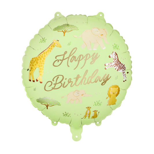 Round foil balloon Safari Jungle, Happy Birthday - fillable with air or helium, 35cm