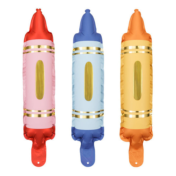 Folija baloni virtenēm Krītiņi, Crayons - pildāms ar gaisu, 3gab, krāsaini
