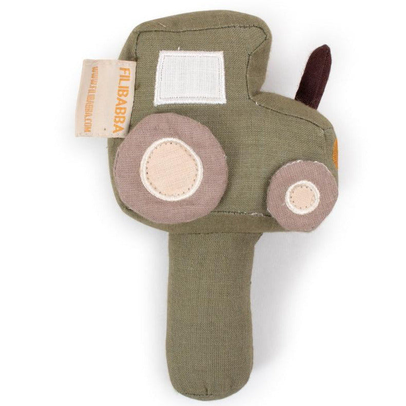 Mīkstais lina grabulis Traktors, Linen Rattle Toy, Filibabba, FI-02809
