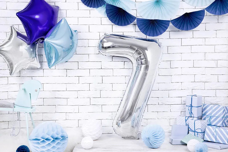 Liels balons cipars 7, sudraba, pildāms ar hēliju vai gaisu, 86cm