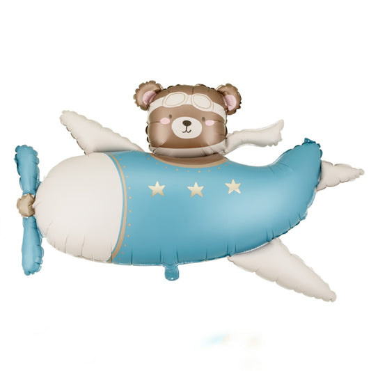 Liels folija balons Bear in Airplane, zils - pildāms ar gaisu vai hēliju, 94cm, FB383-001J