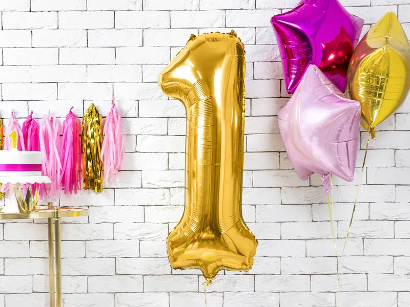 Liels balons cipars 1, zelta, pildāms ar hēliju vai gaisu, 86cm