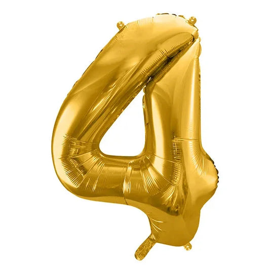 Liels balons cipars 4, zelta, pildāms ar hēliju vai gaisu, 86cm
