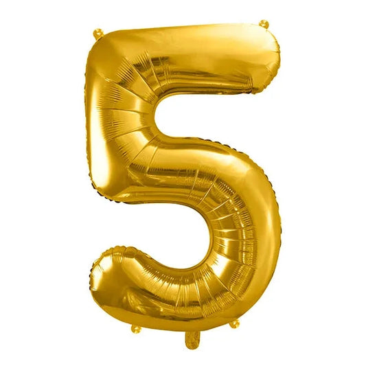 Liels balons cipars 5, zelta, pildāms ar hēliju vai gaisu, 86cm