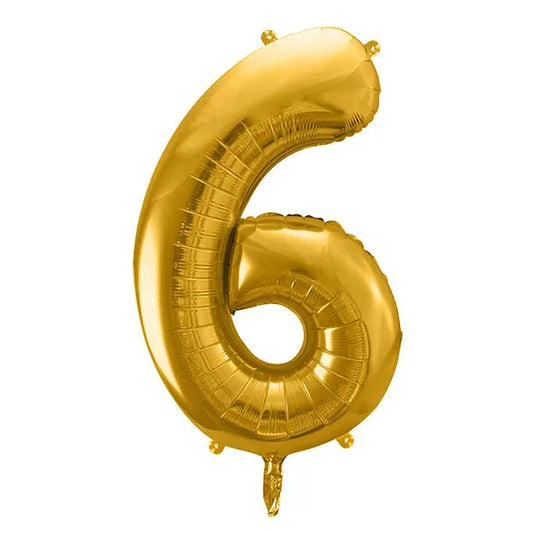 Liels balons cipars 6, zelta, pildāms ar hēliju vai gaisu, 86cm