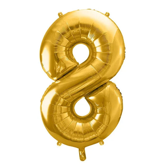 Liels balons cipars 8, zelta, pildāms ar hēliju vai gaisu, 86cm