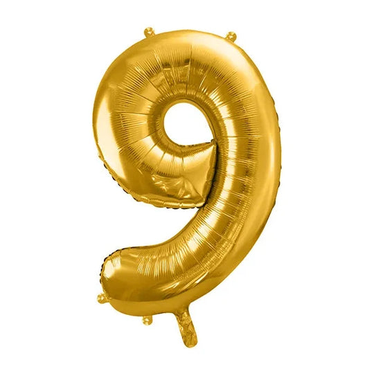 Liels balons cipars 9, zelta, pildāms ar hēliju vai gaisu, 86cm