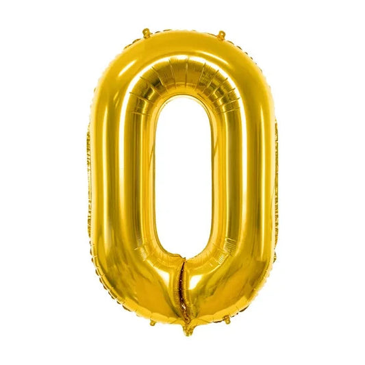 Liels balons cipars 0, zelta, pildāms ar hēliju vai gaisu, 86cm