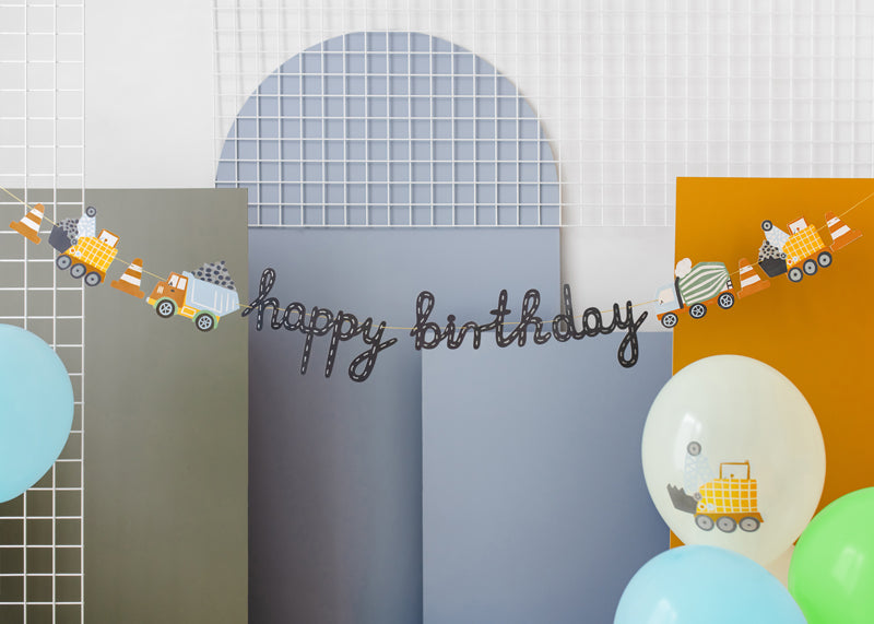 Dzimšanas dienas svētku virtene - Happy Birthday Banner Construction Vehicles Car, 2m