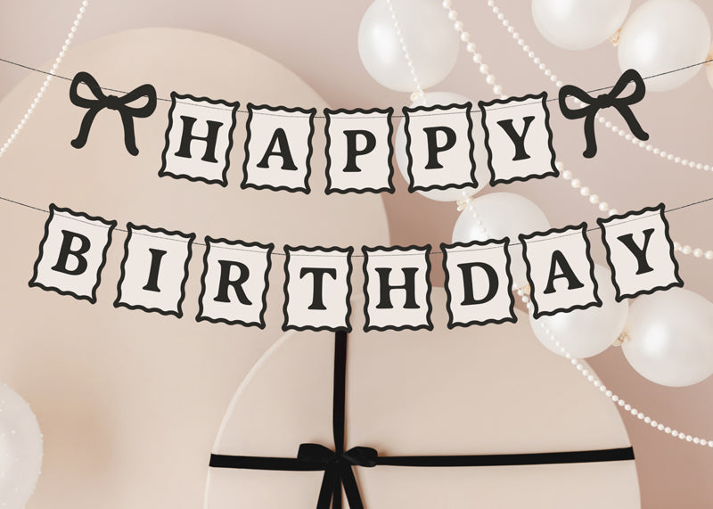 Dzimšanas dienas virtene "Happy Birthday" ar bantēm, 100cm, Party Deco,  GRL133