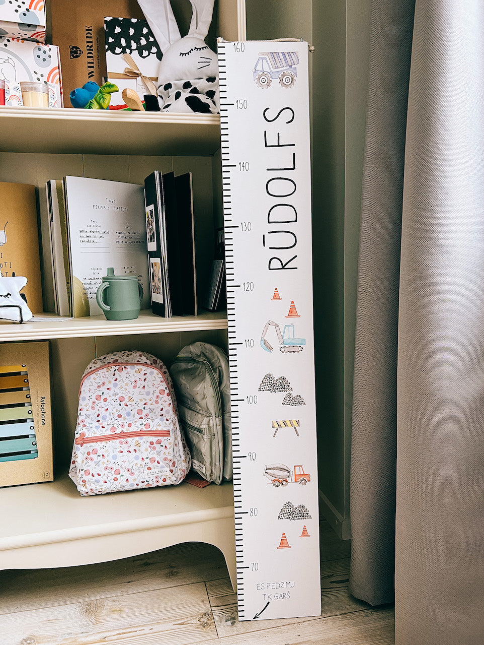Tractors and cars - Personalized child's height meter - colorful