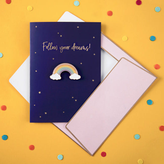 Apsveikuma kartīte Card with enamel pin Rainbow, Party Deco, KAR5
