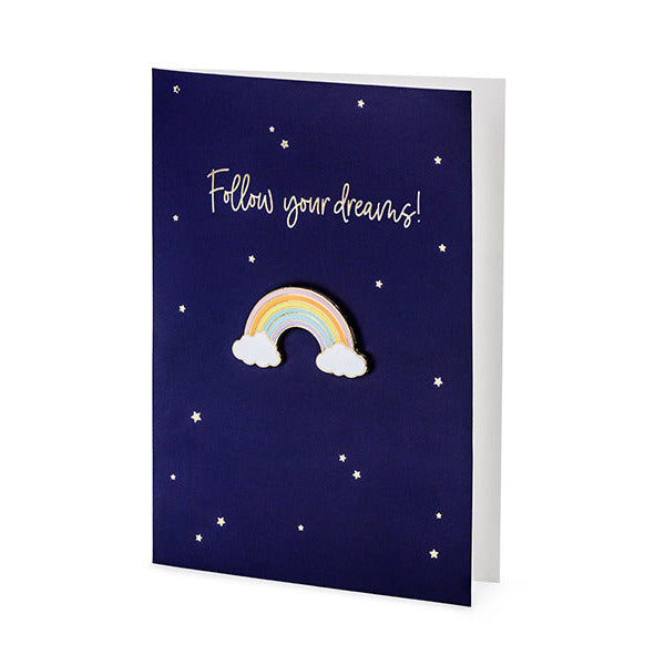 Apsveikuma kartīte Card with enamel pin Rainbow, Party Deco, KAR5