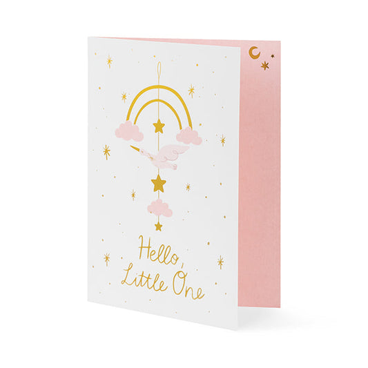 Apsveikuma kartīte Hello Little One ar pievienotu dekoru, rozā