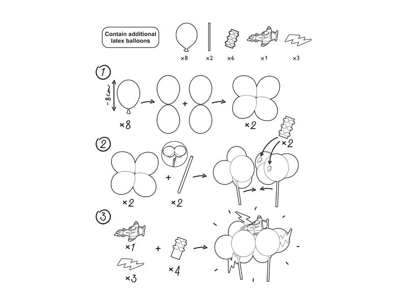 Kūkas dekors ar baloniem, Balloon Cake Topper Plane, Mix
Artikuls: KBT1
