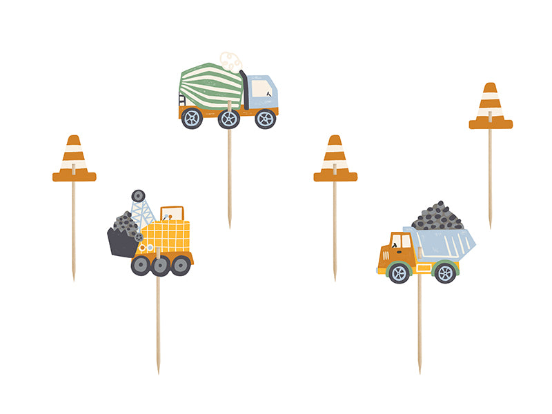 Kēksiņu dekori Celtniecības Transportlīdzekļi, Cupcake Toppers Construction Vehicles