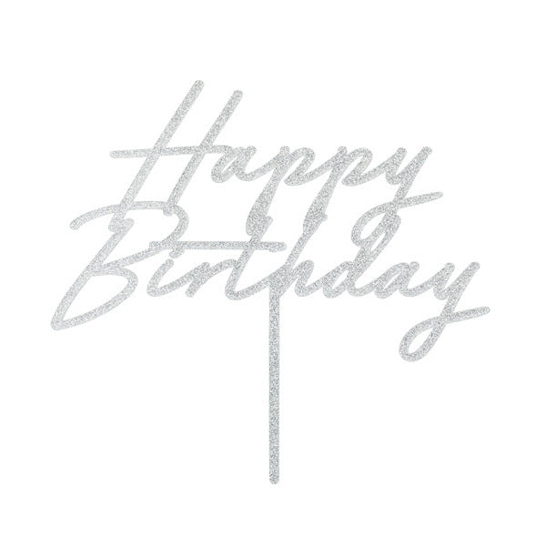 Kūkas dekors, Cake Toppers Happy Birthday, Silver Glitter, Party Deco, KPT83-018