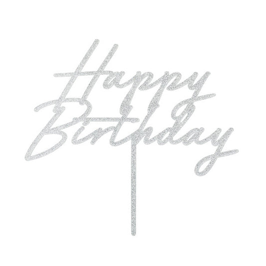 Kūkas dekors, Cake Toppers Happy Birthday, Silver Glitter, Party Deco, KPT83-018