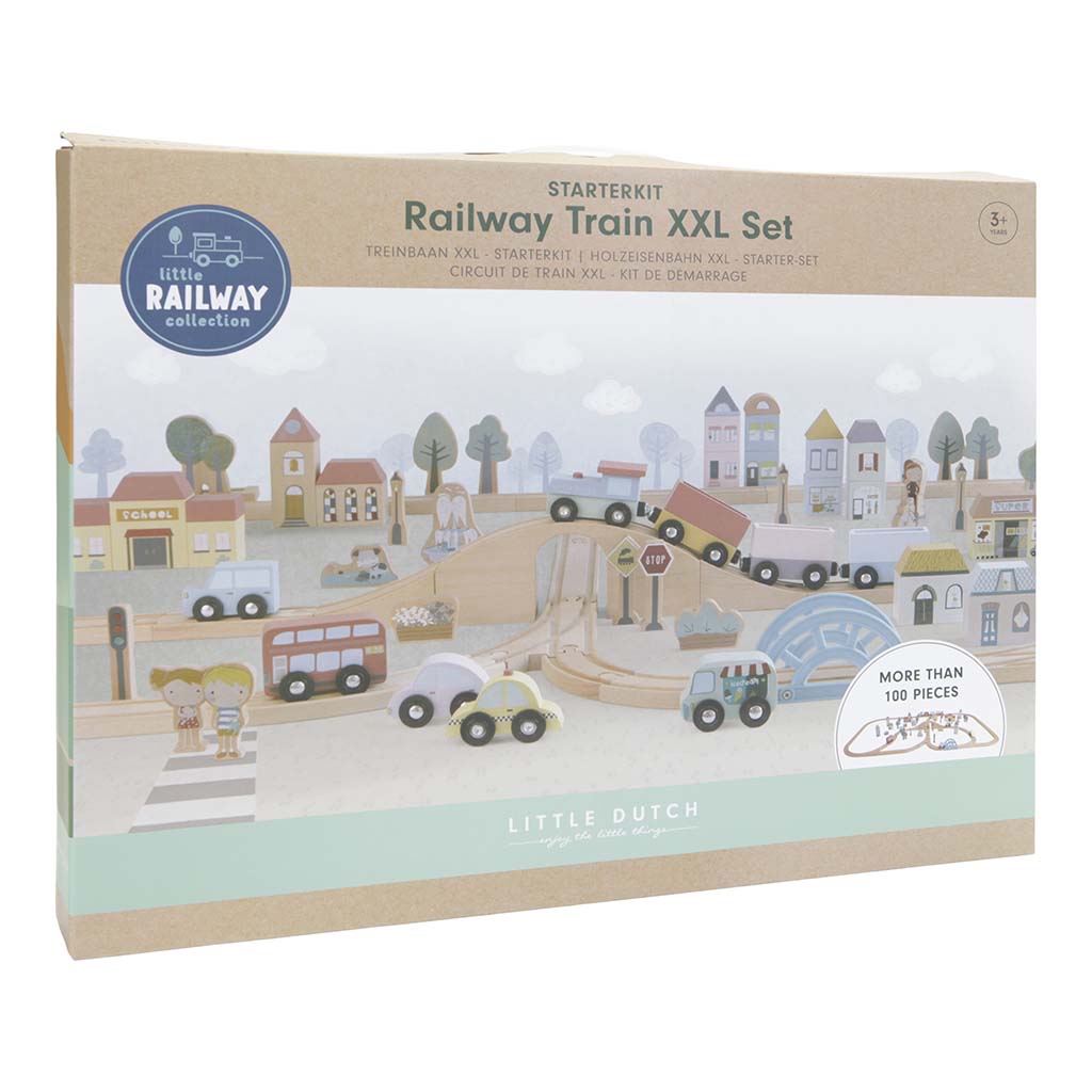 Koka vilcienu sliežu trase, XXL starta komplekts, Railway Train set Starterkit, Little Dutch LD4487