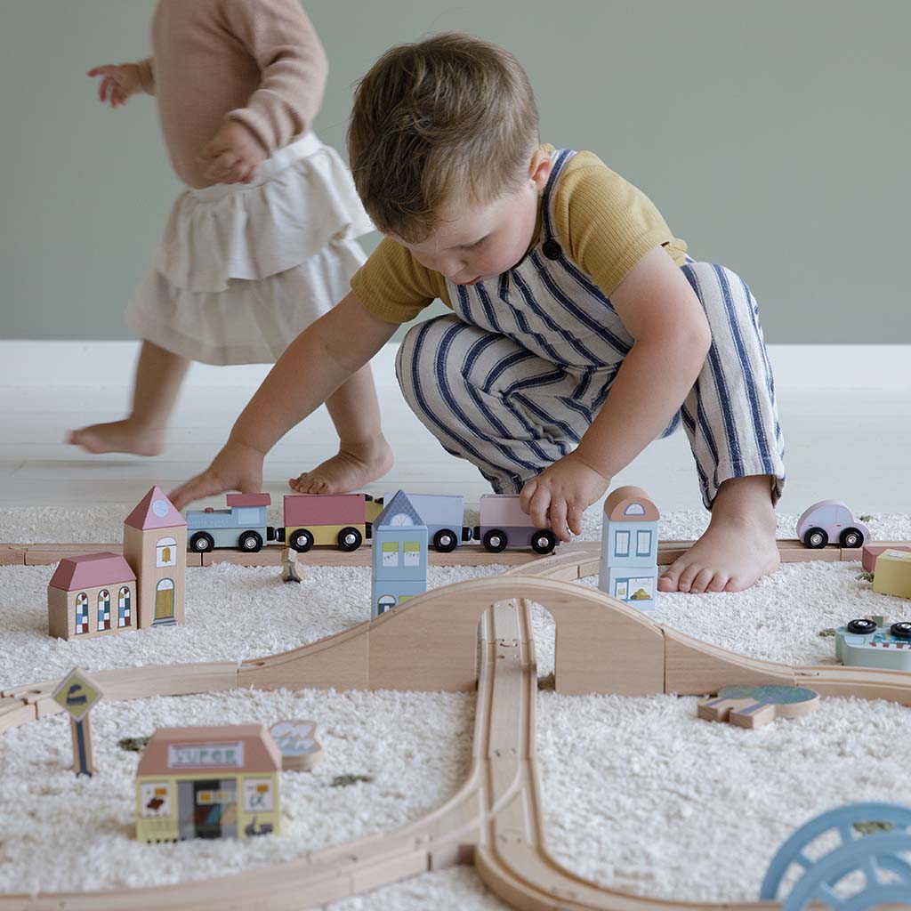 Koka vilcienu sliežu trase, XXL starta komplekts, Railway Train set Starterkit, Little Dutch LD4487