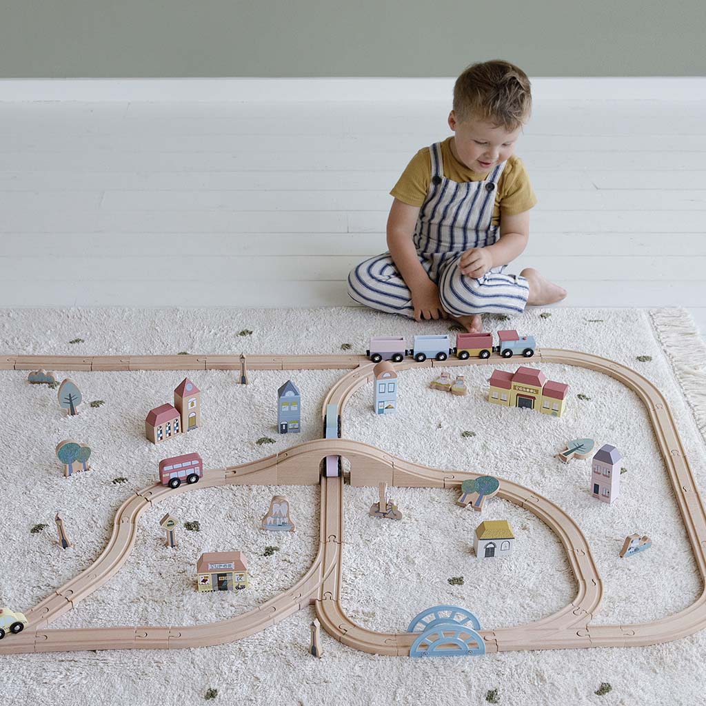 Koka vilcienu sliežu trase, XXL starta komplekts, Railway Train set Starterkit, Little Dutch LD4487