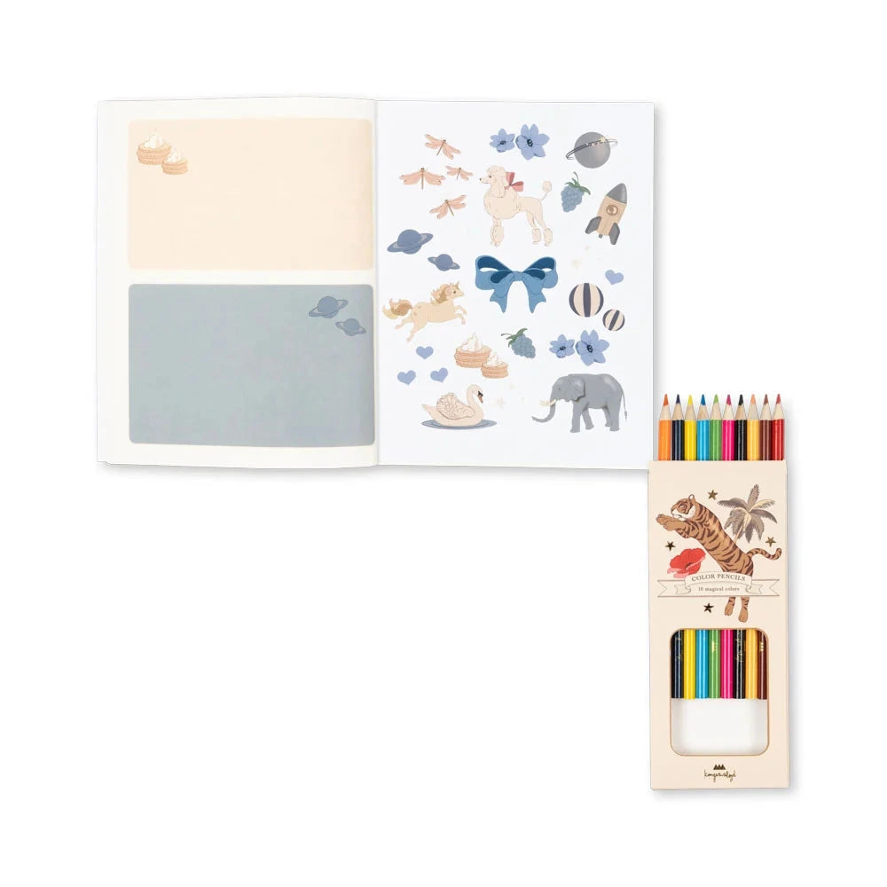 Aktivitāšu grāmata ar krāsojamiem zīmuļiem, Activity Book With Colouring Pencils, Konges Slojd, KS103663
