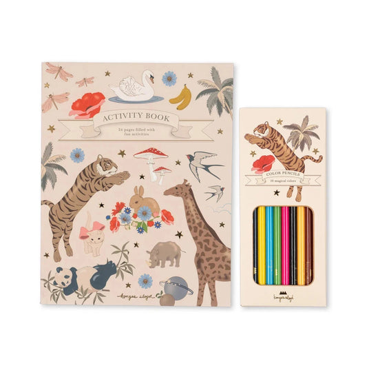 Aktivitāšu grāmata ar krāsojamiem zīmuļiem, Activity Book With Colouring Pencils, Konges Slojd, KS103663
