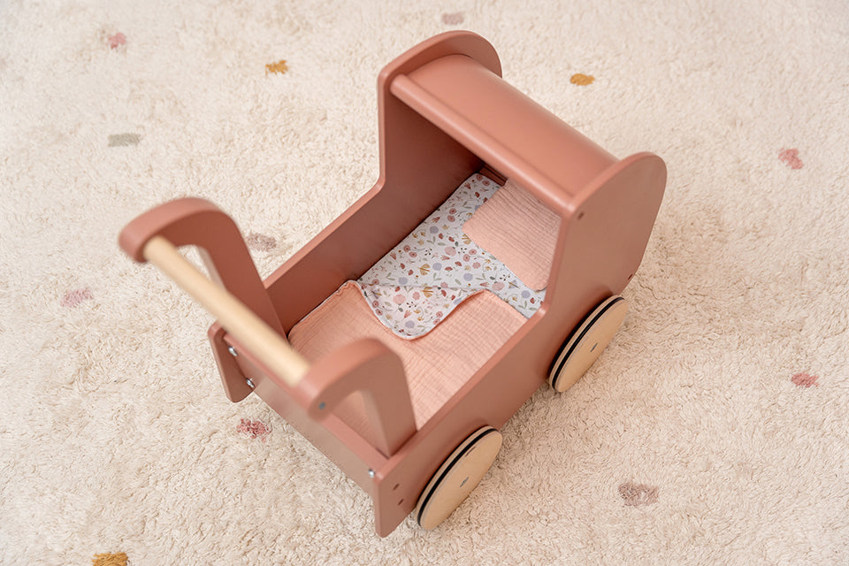 Leļļu koka rati Flowers & Butterflies, Wooden Doll Pram, Little Dutch, LD7108