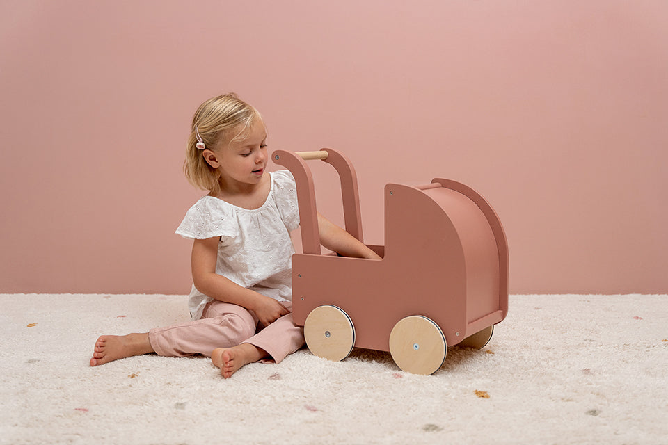 Leļļu koka rati Flowers & Butterflies, Wooden Doll Pram, Little Dutch, LD7108