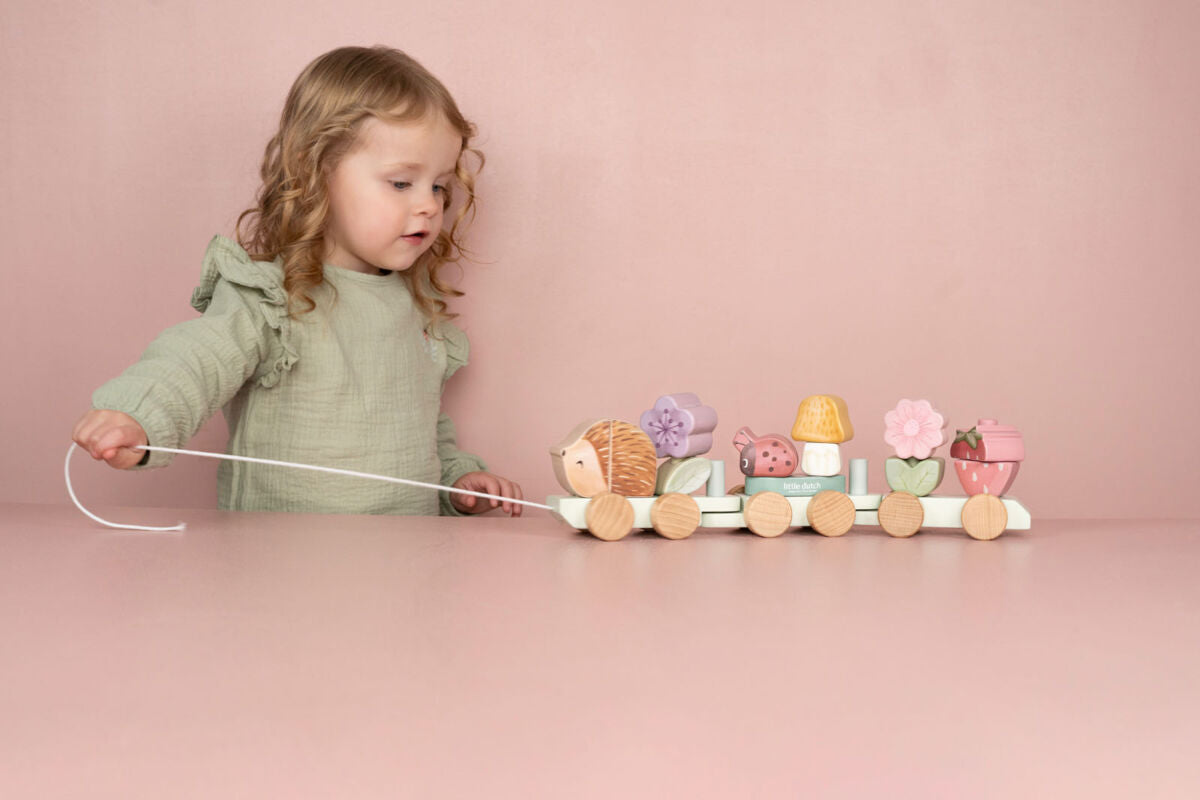 Koka vilciens ezītis, Hedgehog Fairy Garden Stacking Train, Little Dutch, LD735