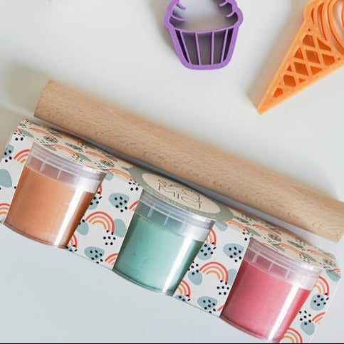 Plastilīns trīspaka - persiku oranžs, gaiši zils, rozā, MĪCI