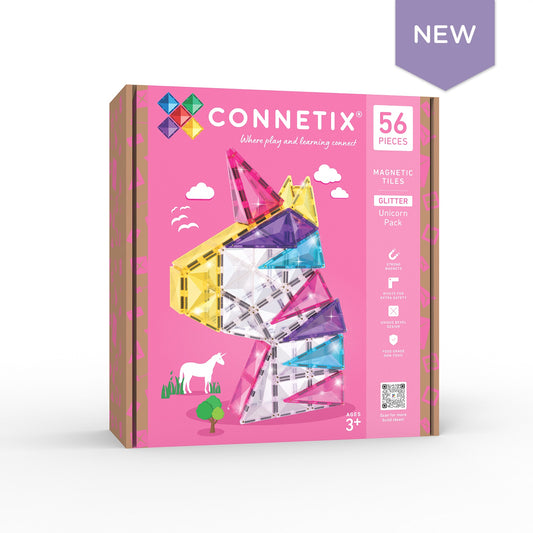 Magnētiskais konstruktors ar spīdumiem - Glitter Unicorn Pack, 56 gab., Connetix, CT-G-00056-GU