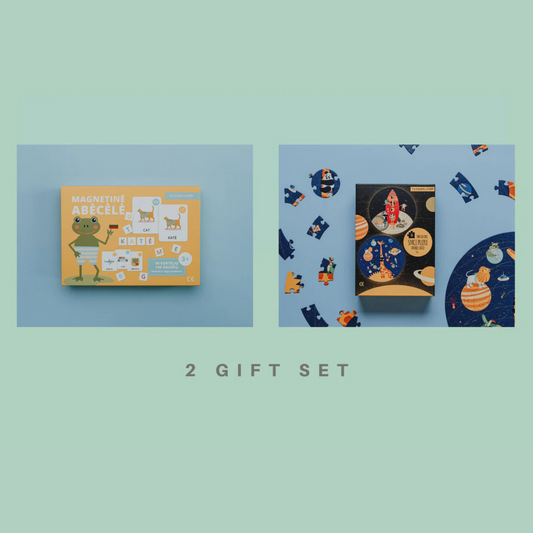 2 dāvanu komplekts magnētiskais (LIETUVIEŠU) Alfabēts + puzle Kosmoss, Gift Set, Tu Tu Family (Copy)