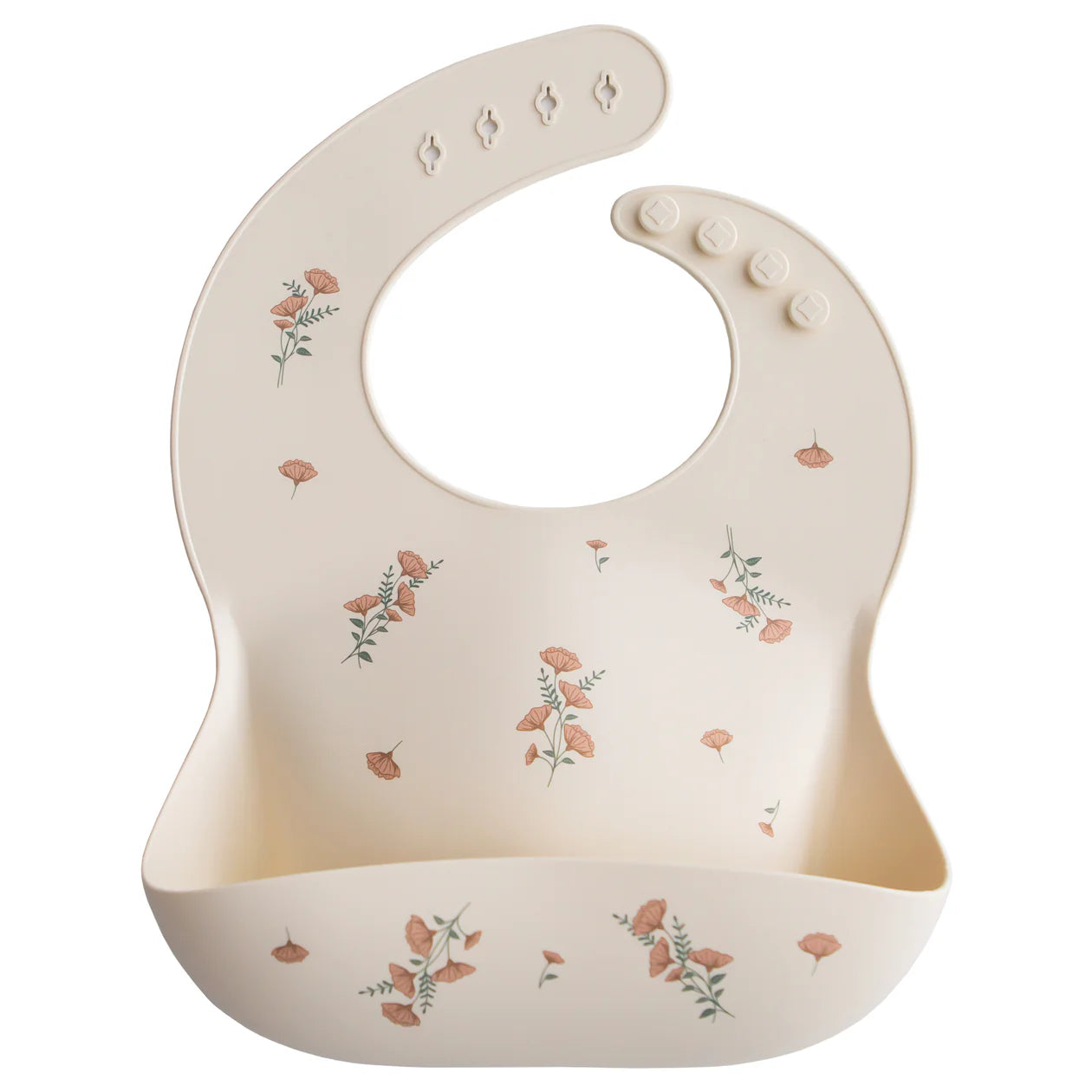 Silikona lacīte, Silicone Baby Bib Pink Flowers, Mushie
