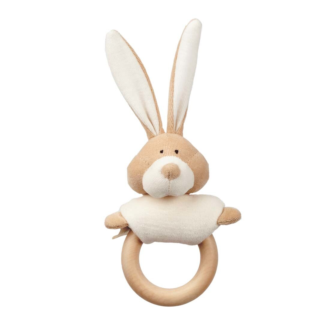 Grabulis ar graužammriņķi Zaķis, Rattle Toy Bunny with Teether, Wooly Organic, WO204