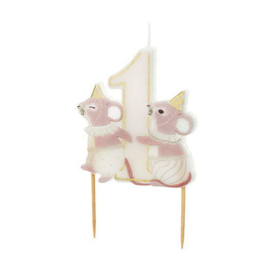 Pirmās dzimšanas dienas svecīte ar pelītēm un ciparu 1, Birthday Candle Mice
Artikuls: SCU17-1