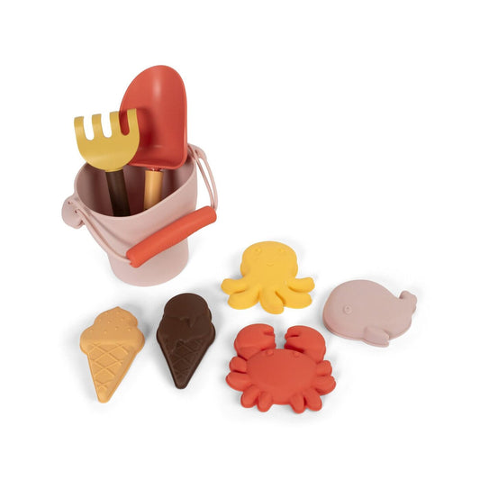 Silikona smilšu rotaļlietu komplekts Silicone Beach Set, Peach Mix, Filibabba