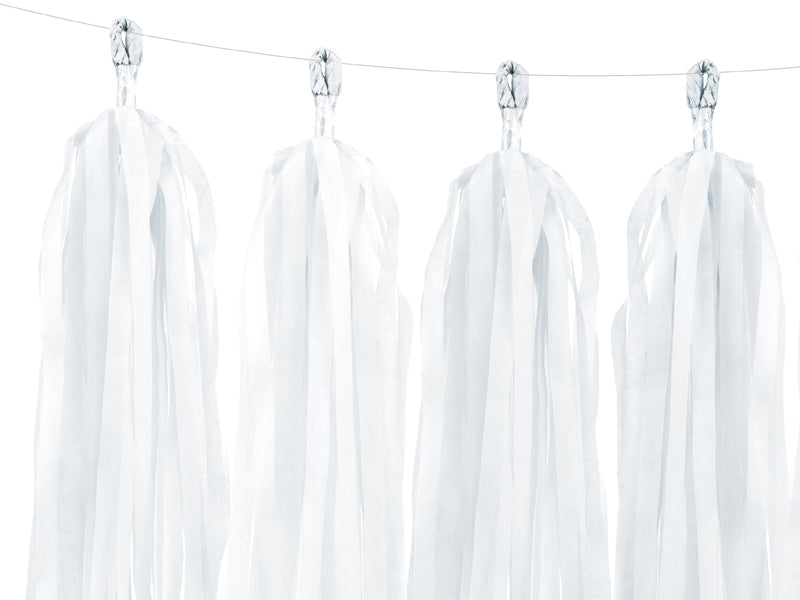 Svētku virtene ar pušķiem - Party Deco Tassel Garland, white. TG1-008
