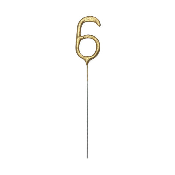 Brīnumsvece ar ciparu 6, Sparkler number 6, 15cm zelta, Party Deco, ZO5-6