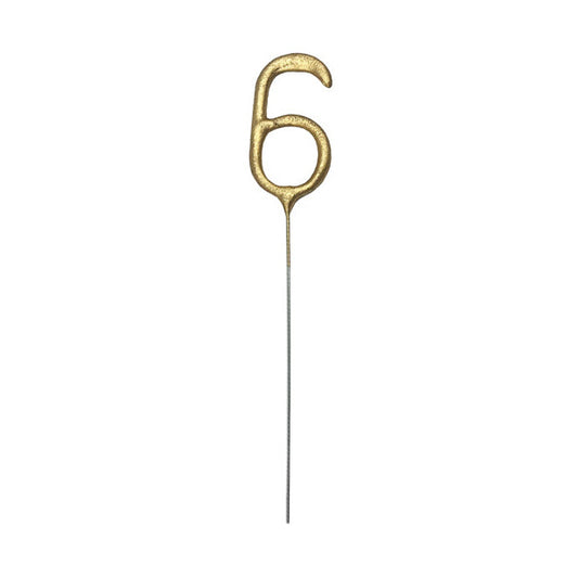 Brīnumsvece ar ciparu 6, Sparkler number 6, 15cm zelta, Party Deco, ZO5-6