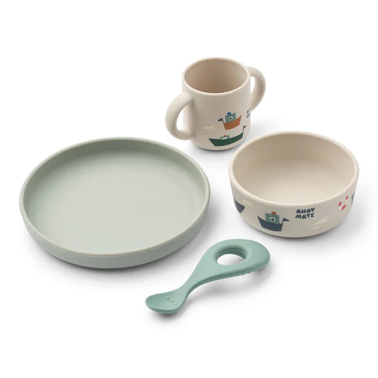 Silikona trauku komplekts bērniem Sailing / Sandy, Vivi Printed Tableware Set, Liewood