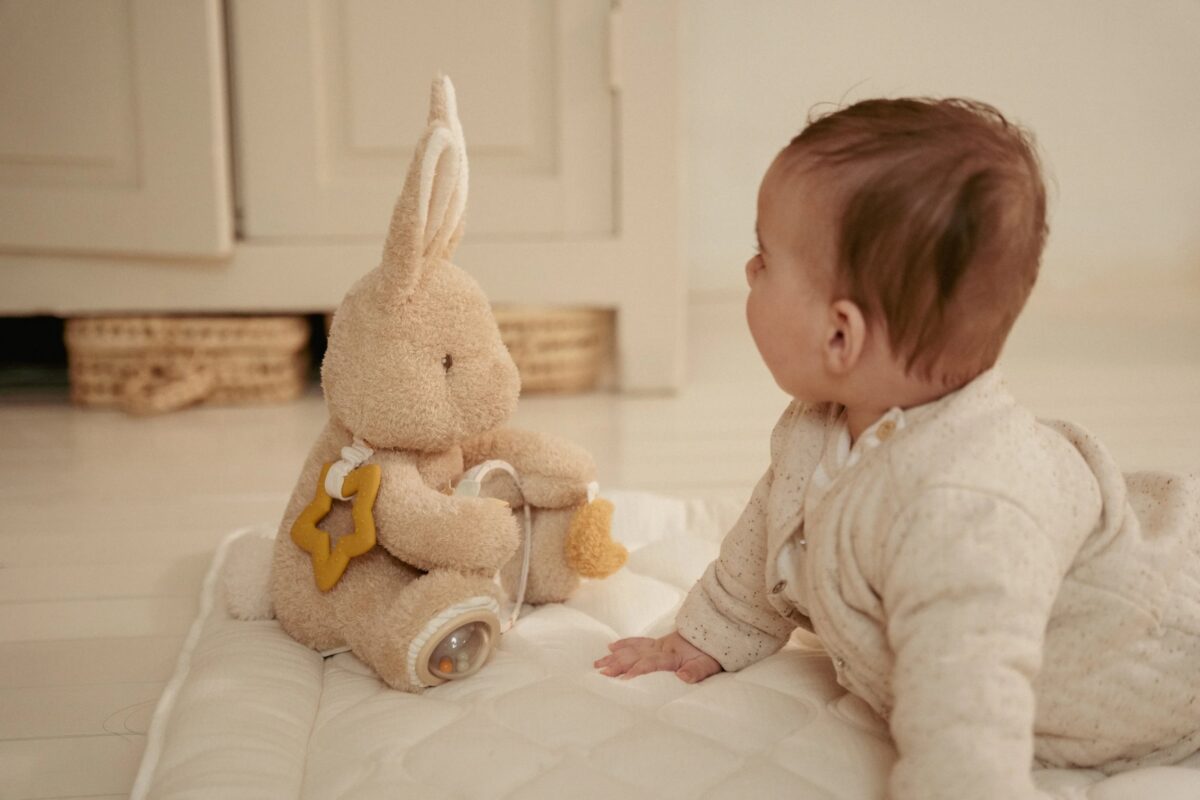 Aktivitāšu rotaļlieta Zaķis - Newborn Naturals, Activity Cuddle Toy Baby Bunny, Little Dutch