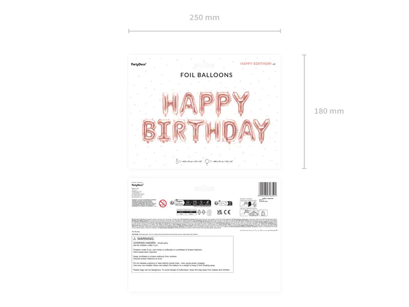 DIY Balonu virtene Happy Birthday, rozā zelta, 340 x 35cm