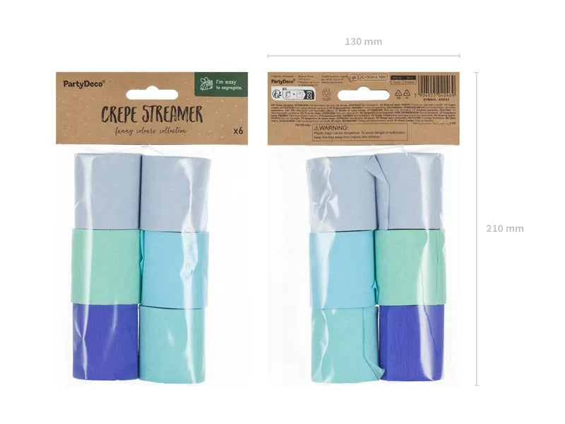 Kreppapīra dekorācijas Crepe Paper 10m, Blue-Green, 6 gab, Party Deco