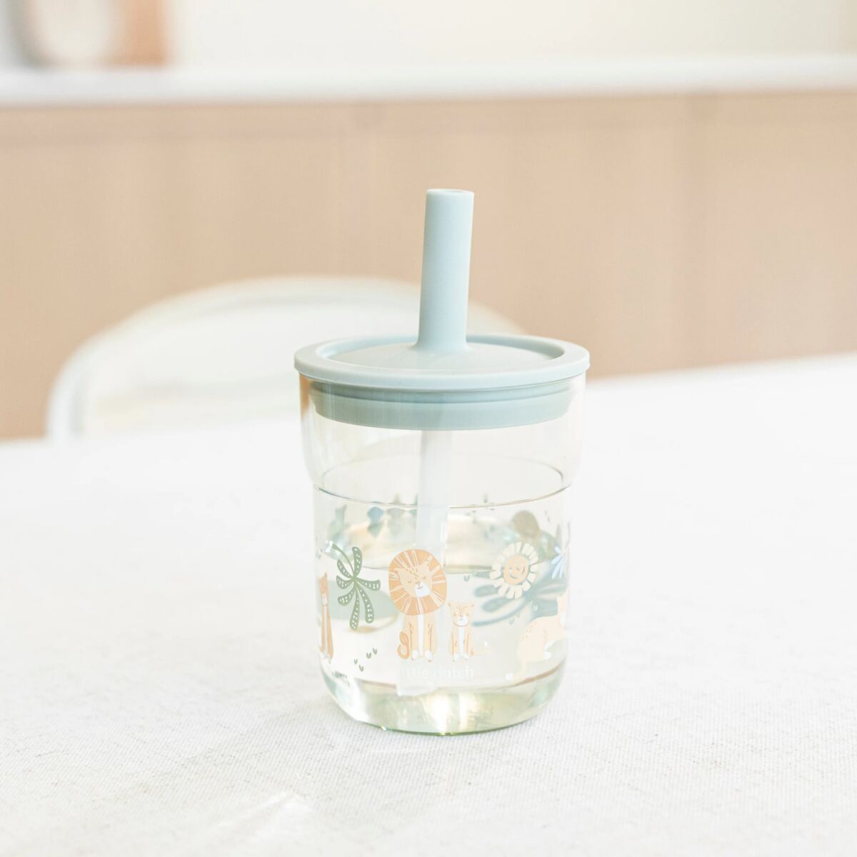 Krūzīte ar salmiņu, Children’s Glass with Straw Safari Friends, Little Dutch, LD108023065421