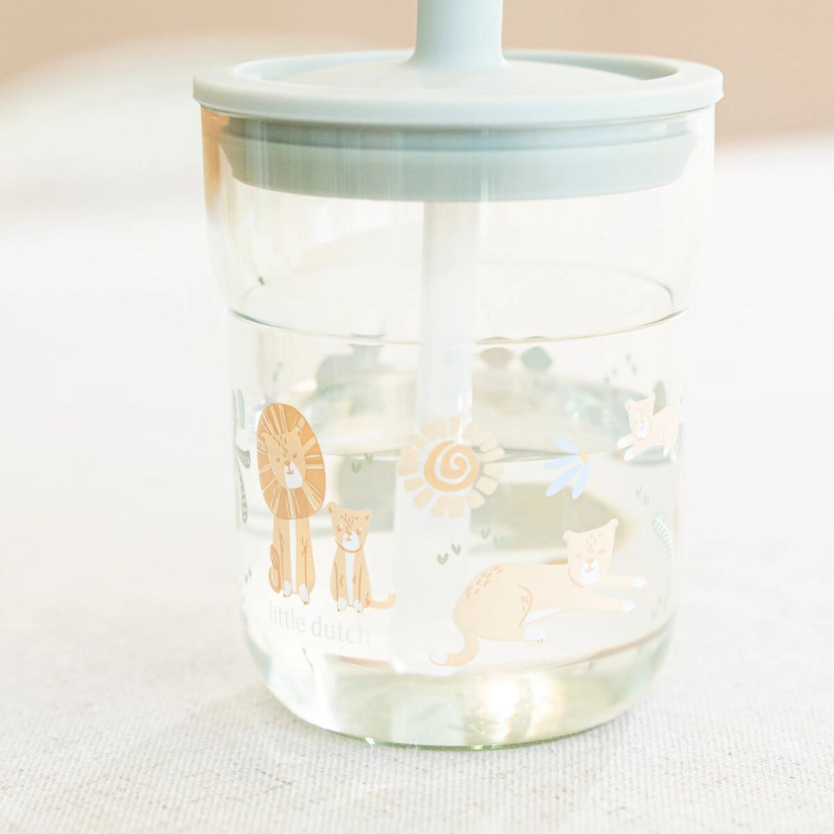 Krūzīte ar salmiņu, Children’s Glass with Straw Safari Friends, Little Dutch, LD108023065421
