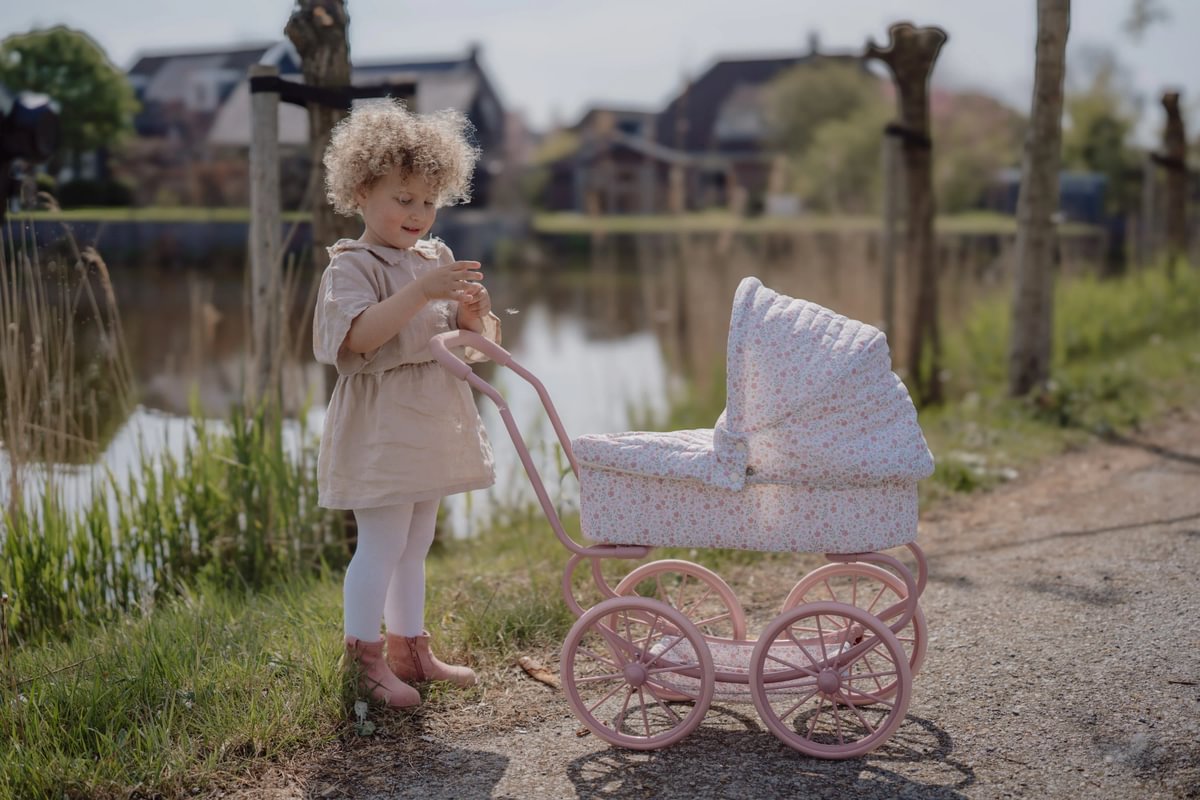 Leļļu rati, Doll Pram metal Soft Flowers, Little Dutch