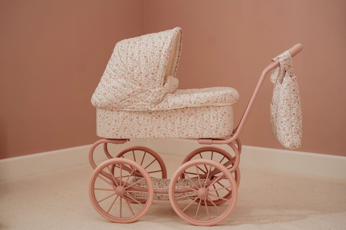 Leļļu rati, Doll Pram metal Soft Flowers, Little Dutch