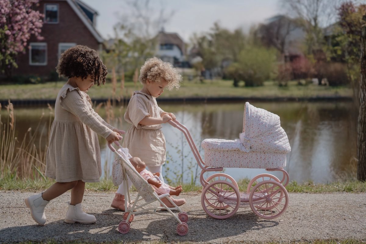 Leļļu rati, Doll Pram metal Soft Flowers, Little Dutch